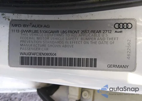 2014 Audi A6 2.0T Premium from USA, damaged, VIN WAUGFAFC3EN080504